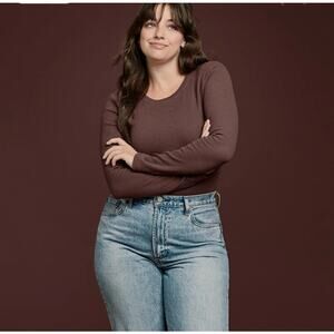 Nuuds Chocolate Brown Long Sleeve Ribbed Crewneck Bodysuit‎ Onesie Medium